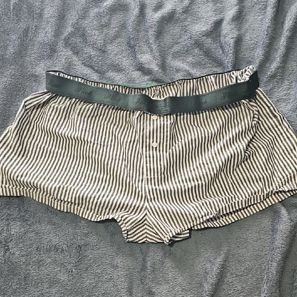 PINK Victoria's Secret Green and White Striped Pajama Shorts